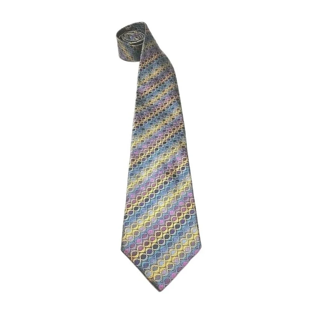 Missoni Cravatte Tie Men's Necktie 100% Silk Blue Purple Geometric Italy